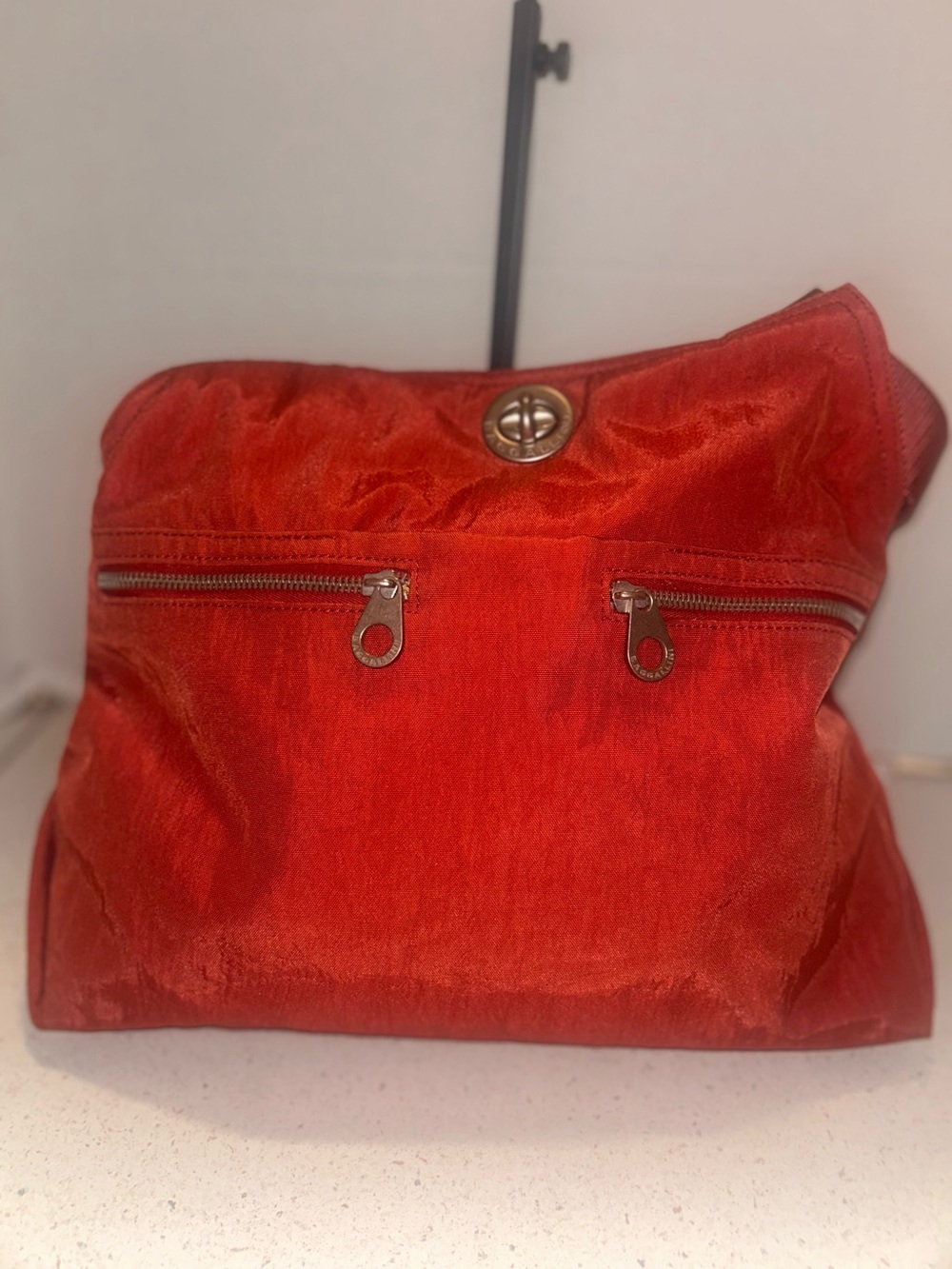 Red Nylon Zip-Front RFID Women's Shoulder Bag